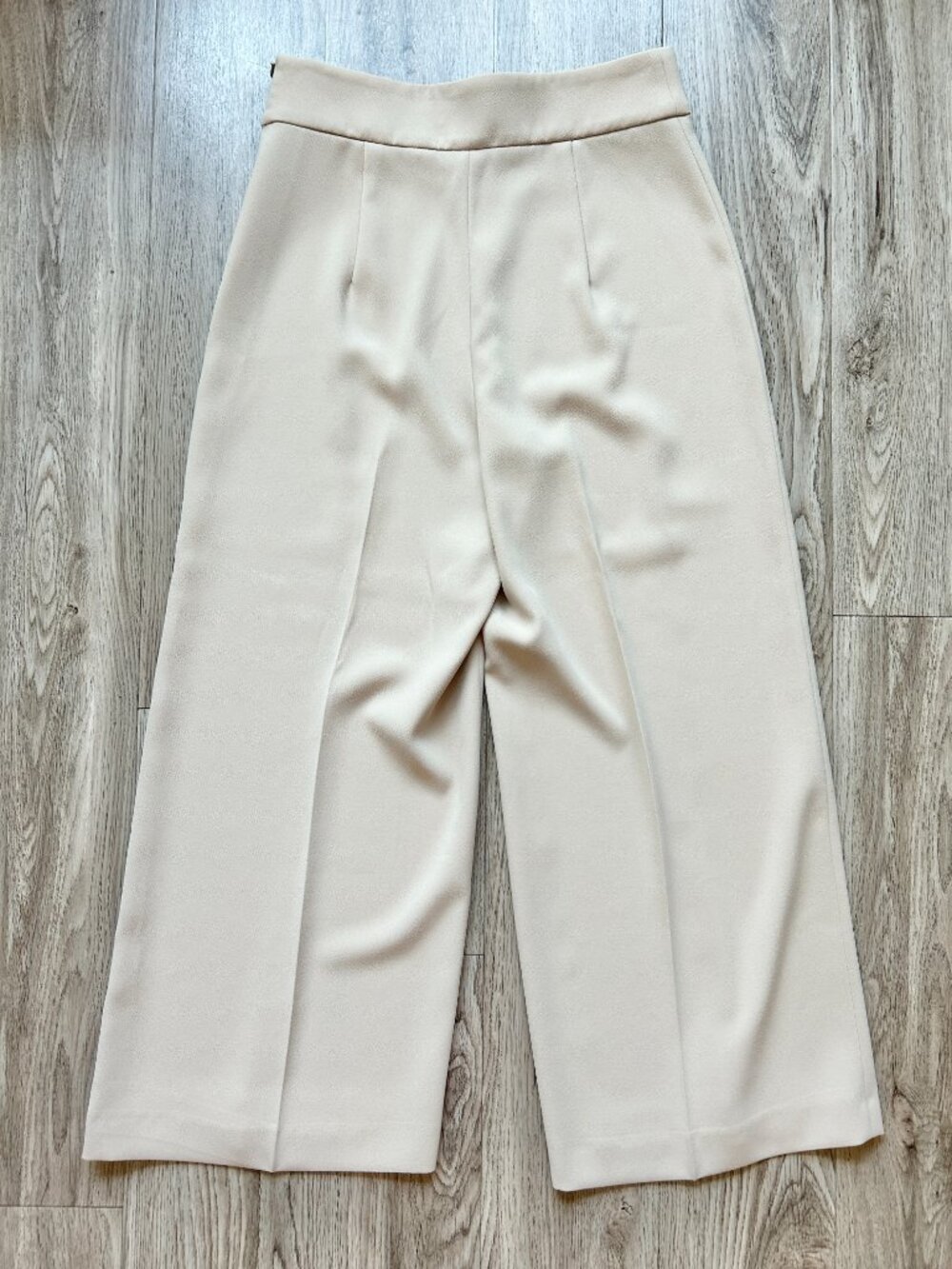 Zara Pleated Pull On Wide Leg Cropped Culottes Pants in Khaki Tan Size M - Picture 7 of 7